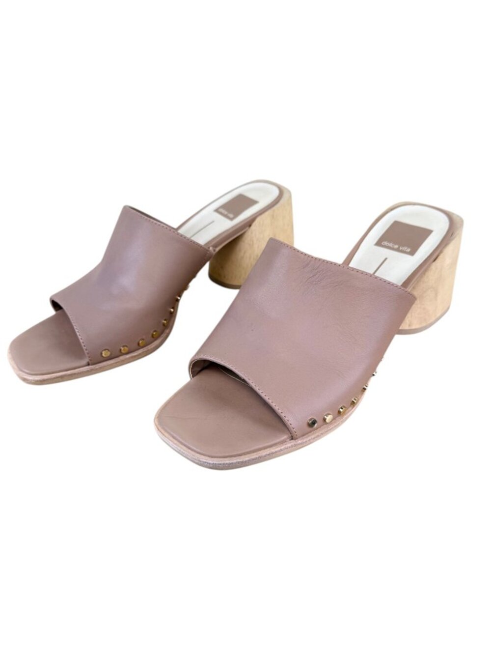 Dolce Vita Leather Slide Sandals Tan Chunky Heel (9)